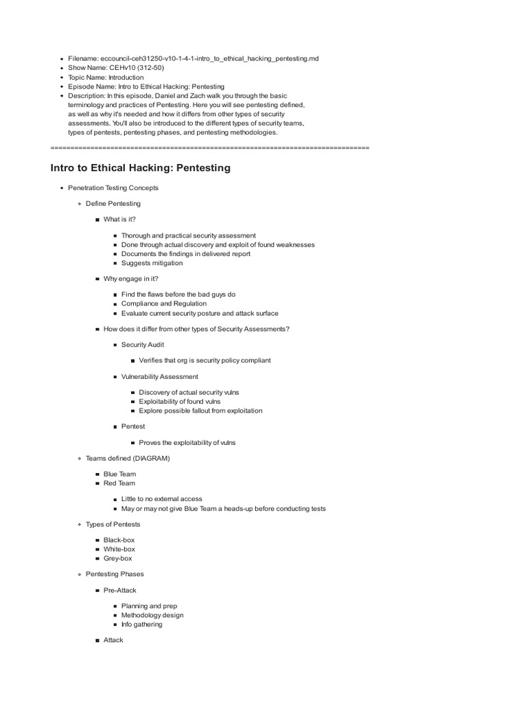 Eccouncil Ceh31250 v10!1!4 1 Intro To Ethical Hacking Pentesting | PDF ...
