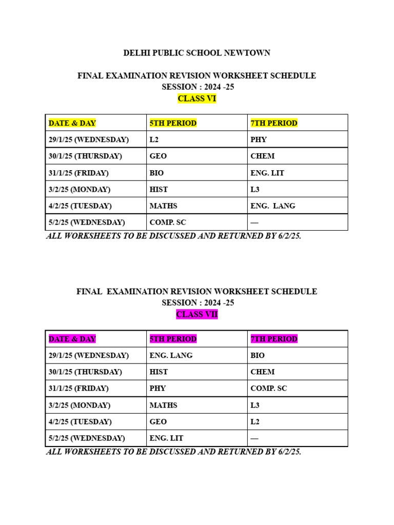 Dps Newtown Class Vi Viii Exam Schedule Pdf