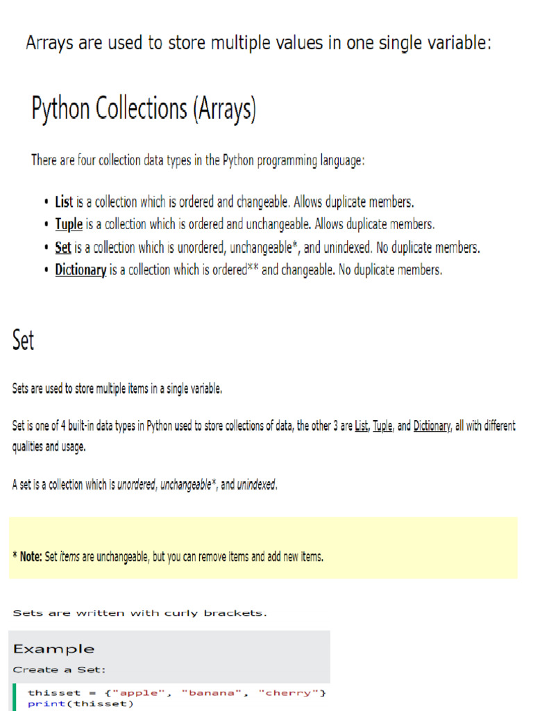 Arrays in Python(Set & Dict) | PDF