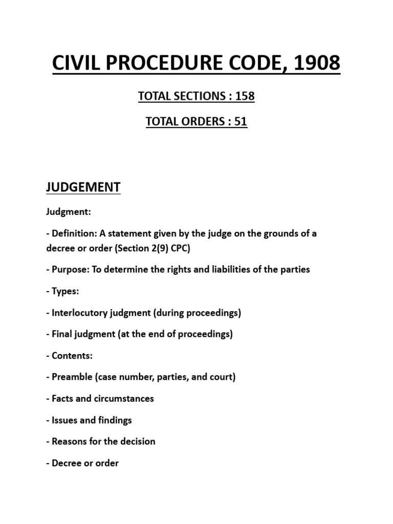 Civil Procedure Code Overview 1908 Pdf Lawsuit Judgment Law