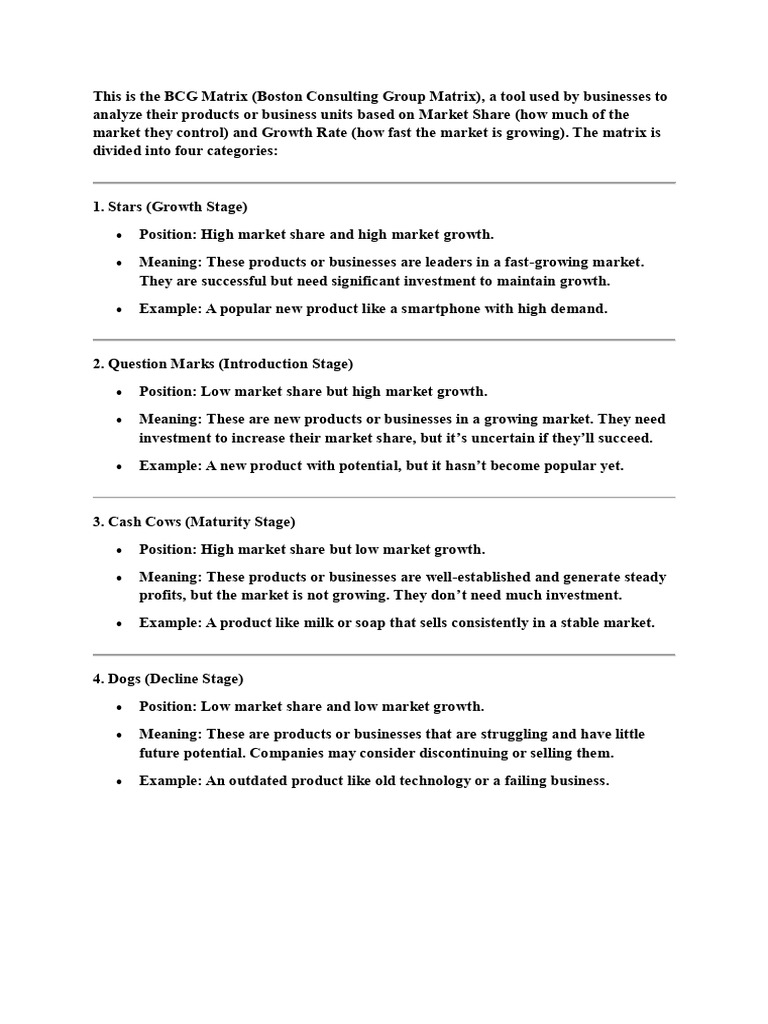 BCG Matrix: A Business Analysis Tool | PDF