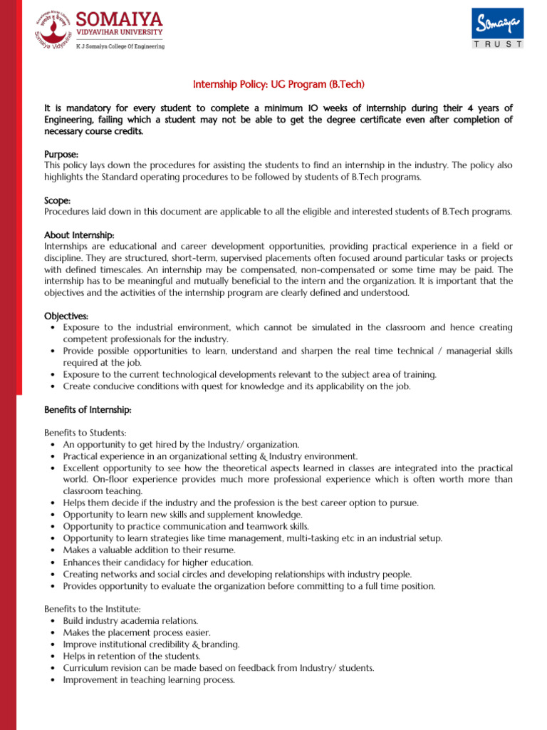 B.Tech Internship Policy Overview | PDF | Internship | Job Hunting