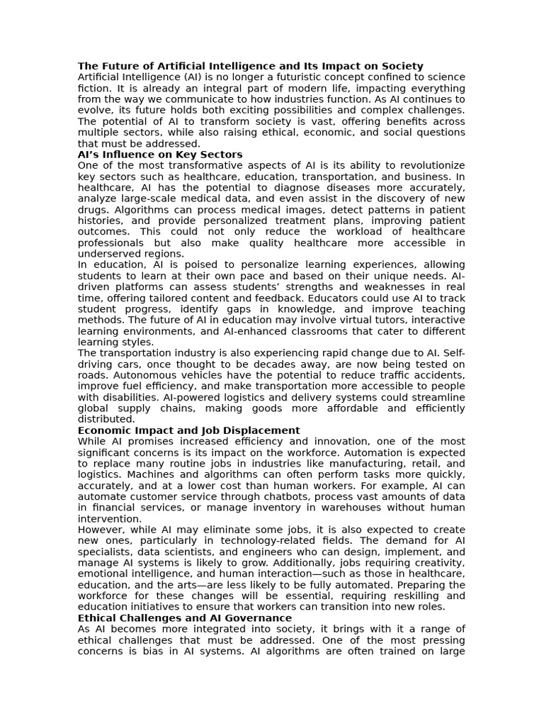 AI's Future Impact on Society and Education | PDF | Artificial ...