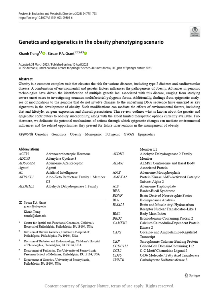 Genetics and Epigenetics in The Obesity Phenotypin | PDF | Leptin ...