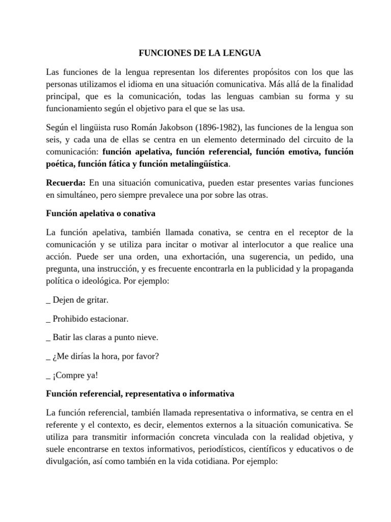 Funciones de la Lengua en Comunicación | PDF | Lingüística