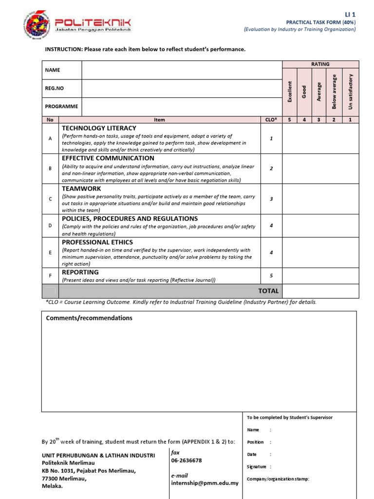 Practical Task Evaluation Form | PDF