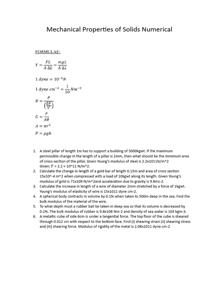 Numerical Problems on Solid Mechanics | PDF