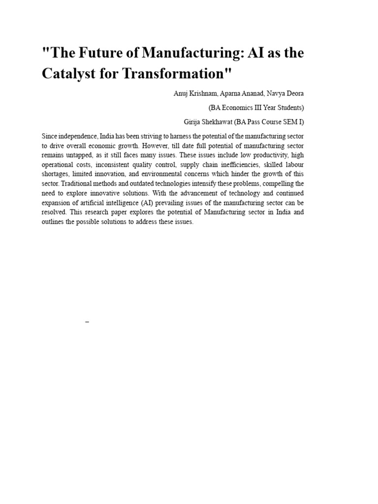 Abstract - The Future of Manufacturing Sector Ai As The Catalyst For ...