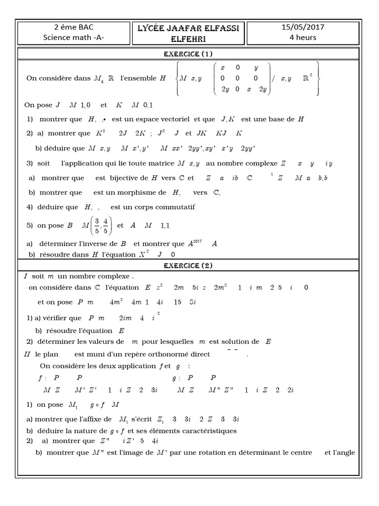 Mathématiques 2ème BAC SM - Exercices | PDF | Nombre complexe ...