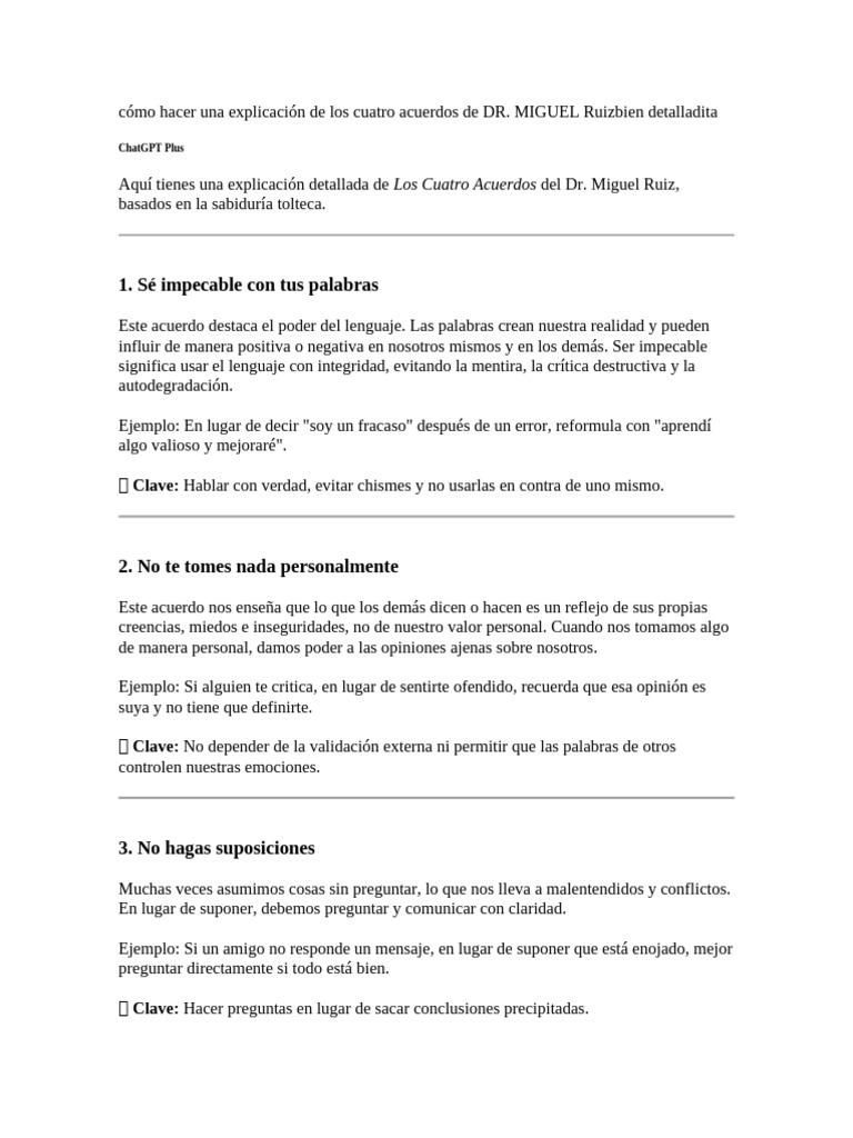 Explicación Detallada de Los Cuatro Acuerdos | PDF