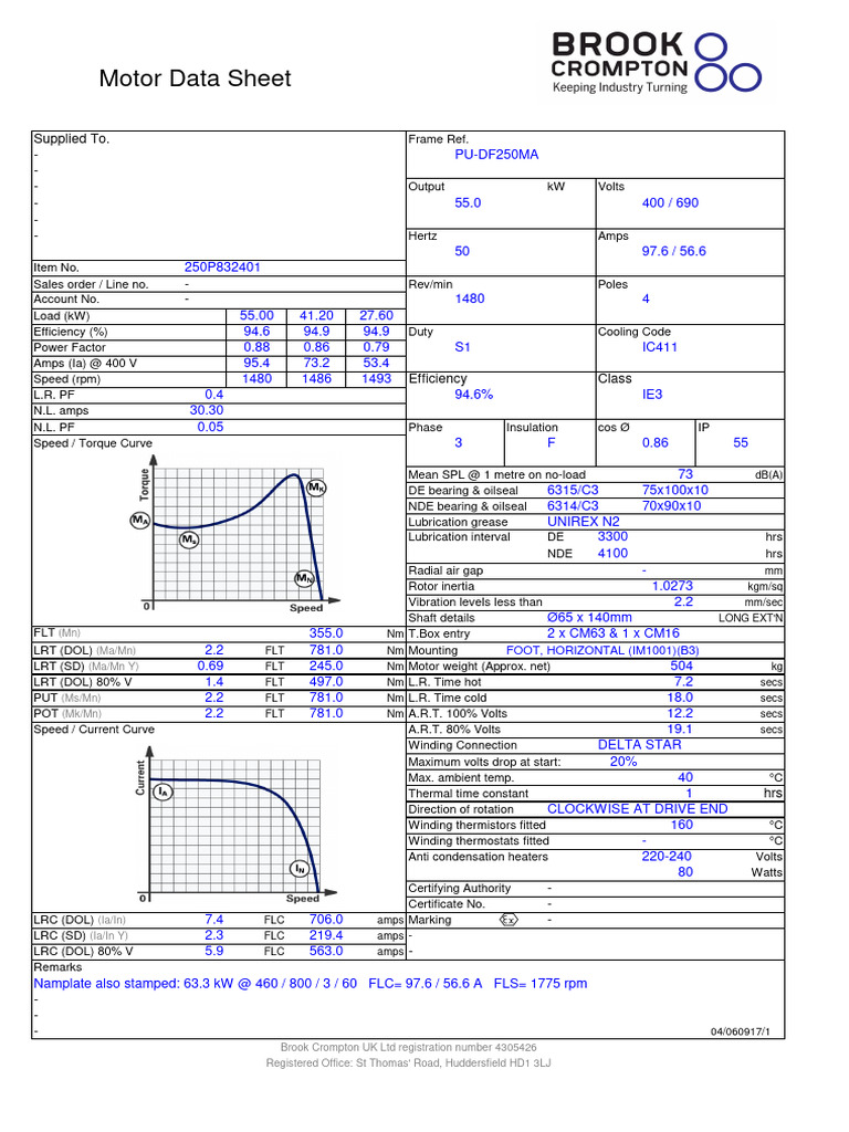Brook Crompton Motor Data Overview | PDF | Electrical Engineering ...