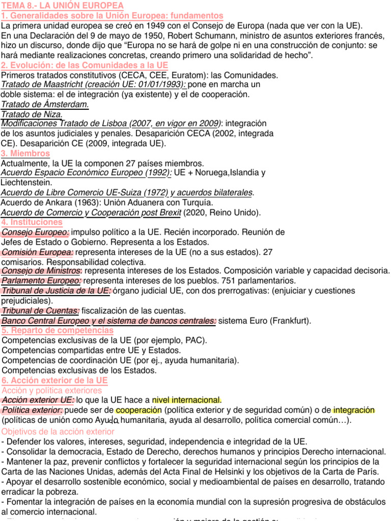 Evolución y Estructura de la UE | PDF | Unión Europea | Relaciones ...