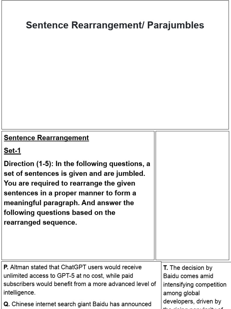 Sentence Rearrangement - Parajumbles No Annotation 17th Feb | PDF ...