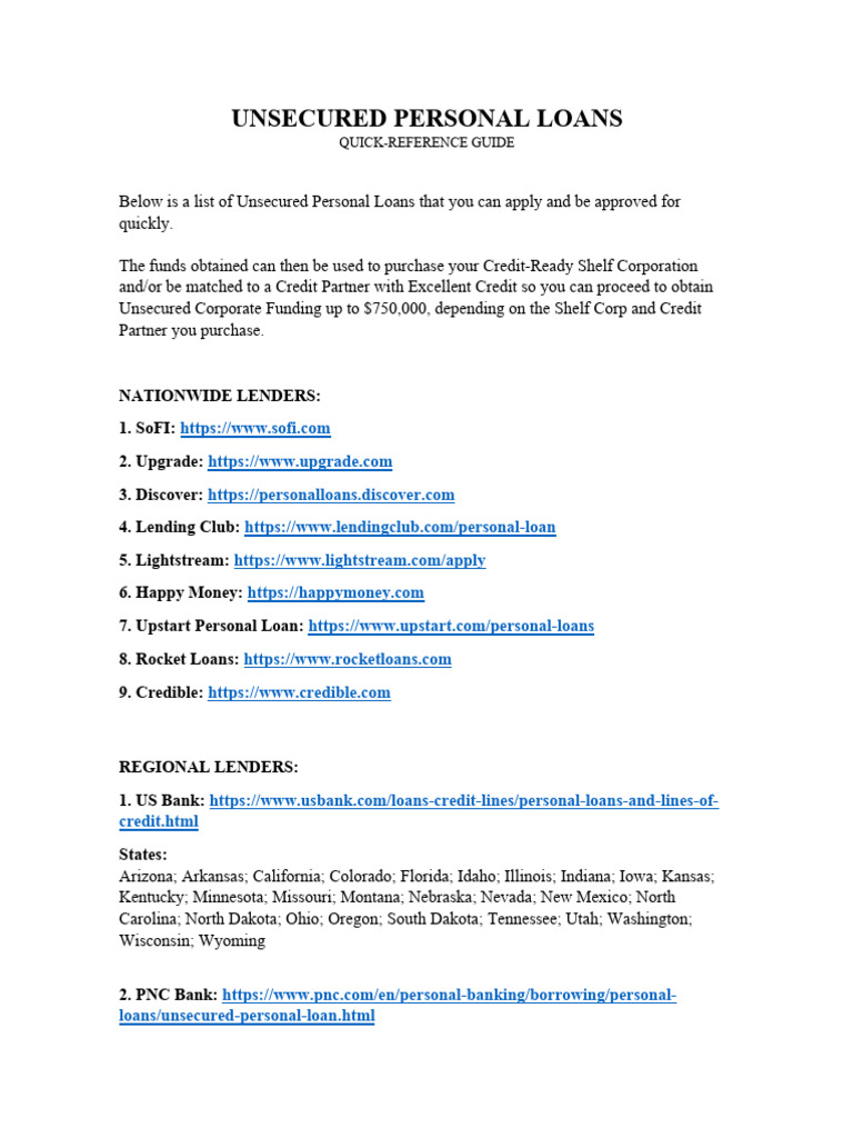 Unsecured Personal Loans Guide | PDF | Loans | U.S. State
