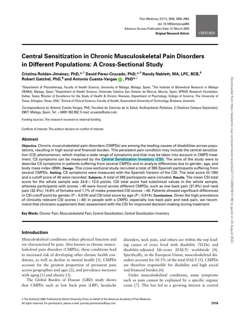 Central Sensitization in Chronic Pain Study | PDF | Fibromyalgia | Headache