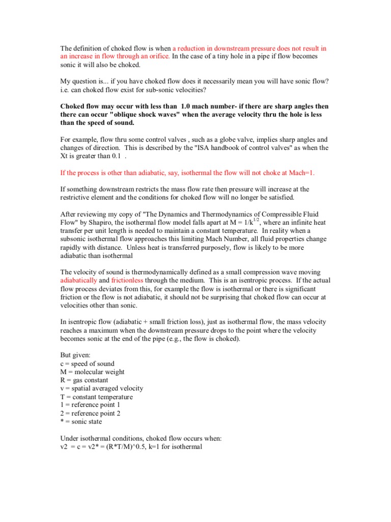 Choked Flow Fluid Dynamics Gases