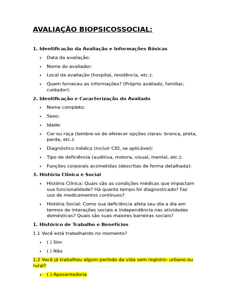 Avaliação Biopsicossocial Completa | PDF | Comunicação