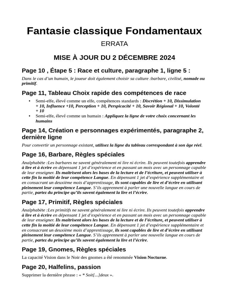 Errata et mises à jour des règles de jeu | PDF | Alphabétisation ...