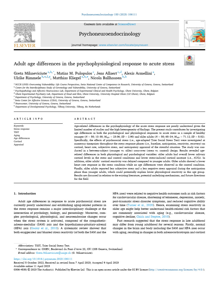 Age Differences in Stress Response | PDF | Stress (Biology ...