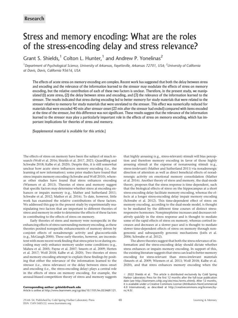 Learn. Mem.-2022-Shields-48-54 | PDF | Memory | Stress (Biology)