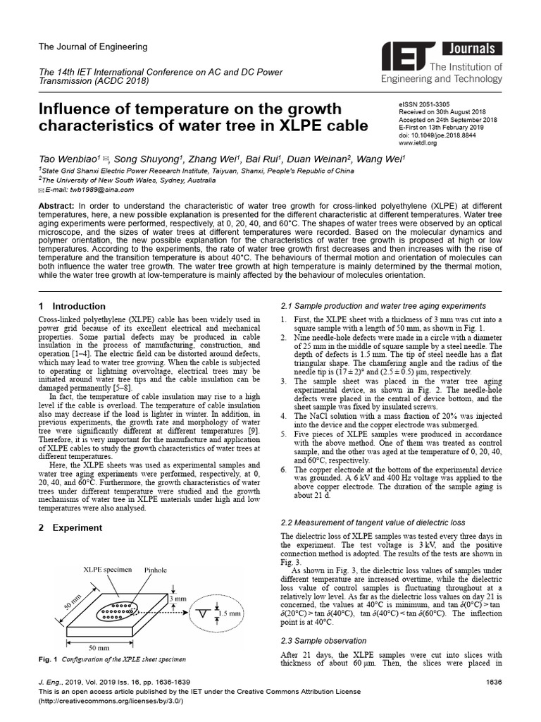 Water Tree Growth in XLPE Cables | PDF | Dielectric | Insulator ...
