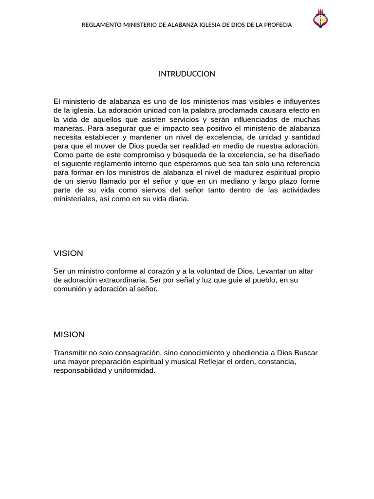 Reglamento Ministerio de Alabanza | PDF | eucaristía | Iglesia cristiana