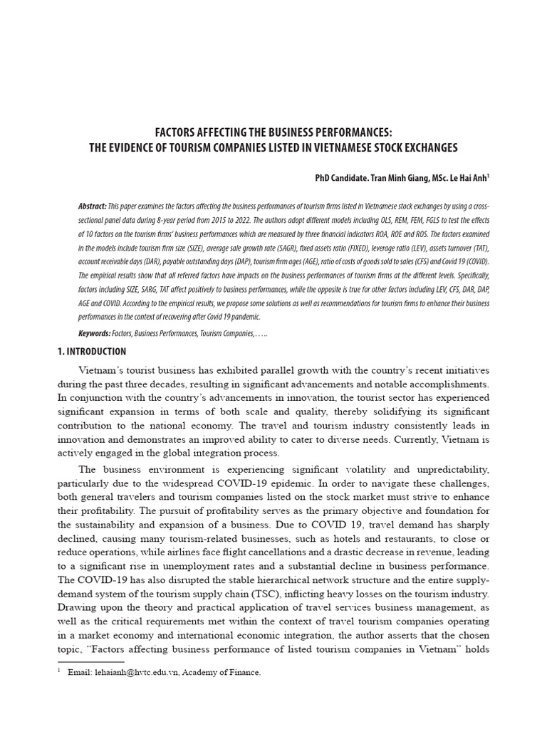 Factors Influencing Tourism Firms' Performance | PDF | Capital ...