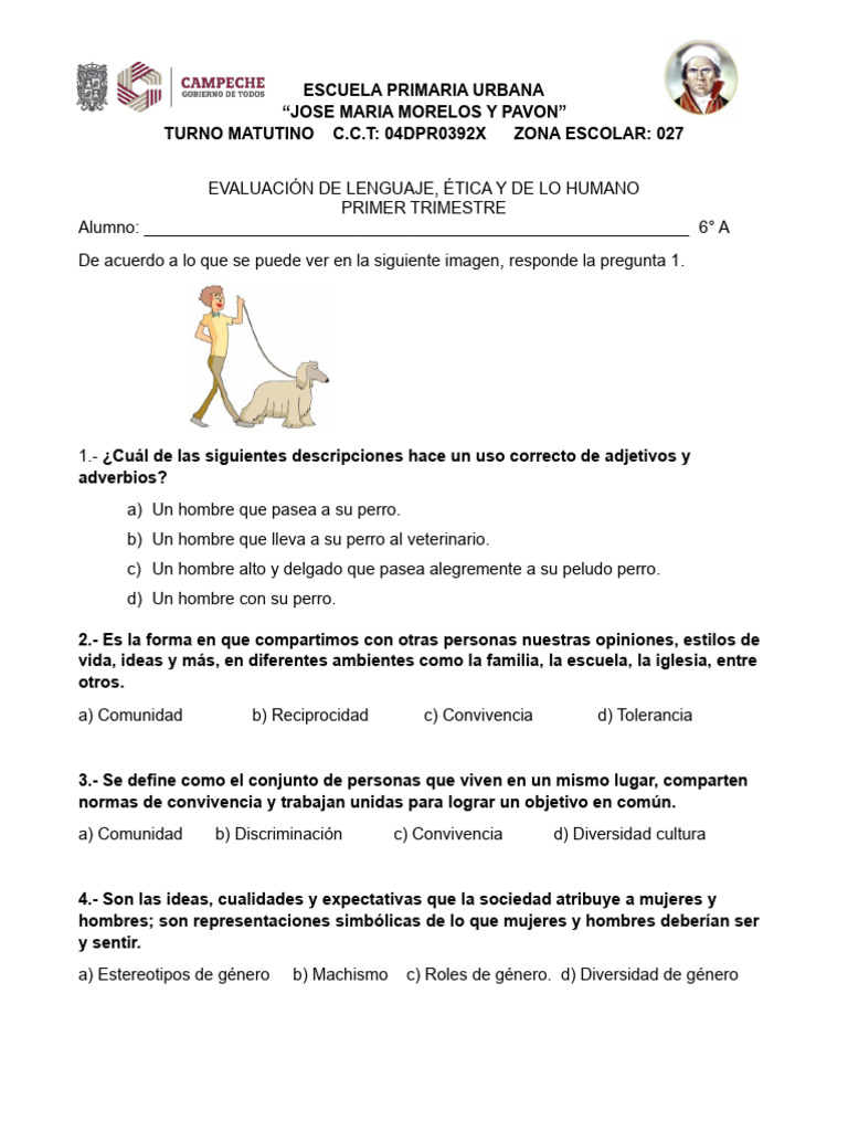 Evaluación Primer Trimestre - Lenguaje, Saberes, Ética y de Lo Humano