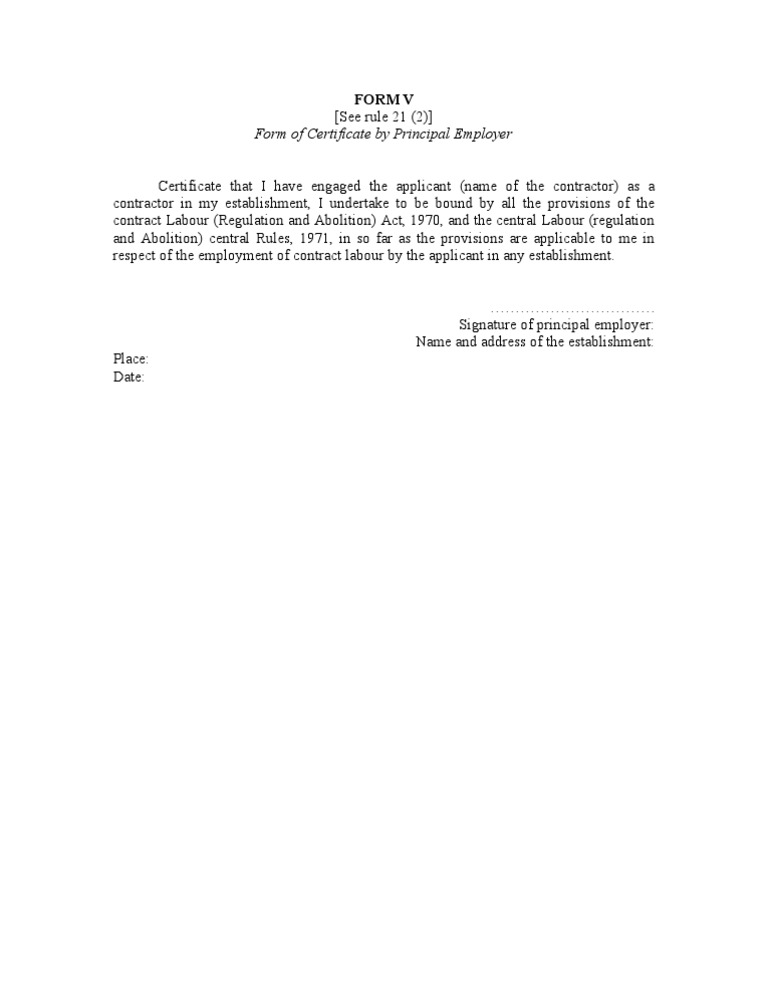 Form V: Certificate for Labour License | PDF | Social Institutions ...