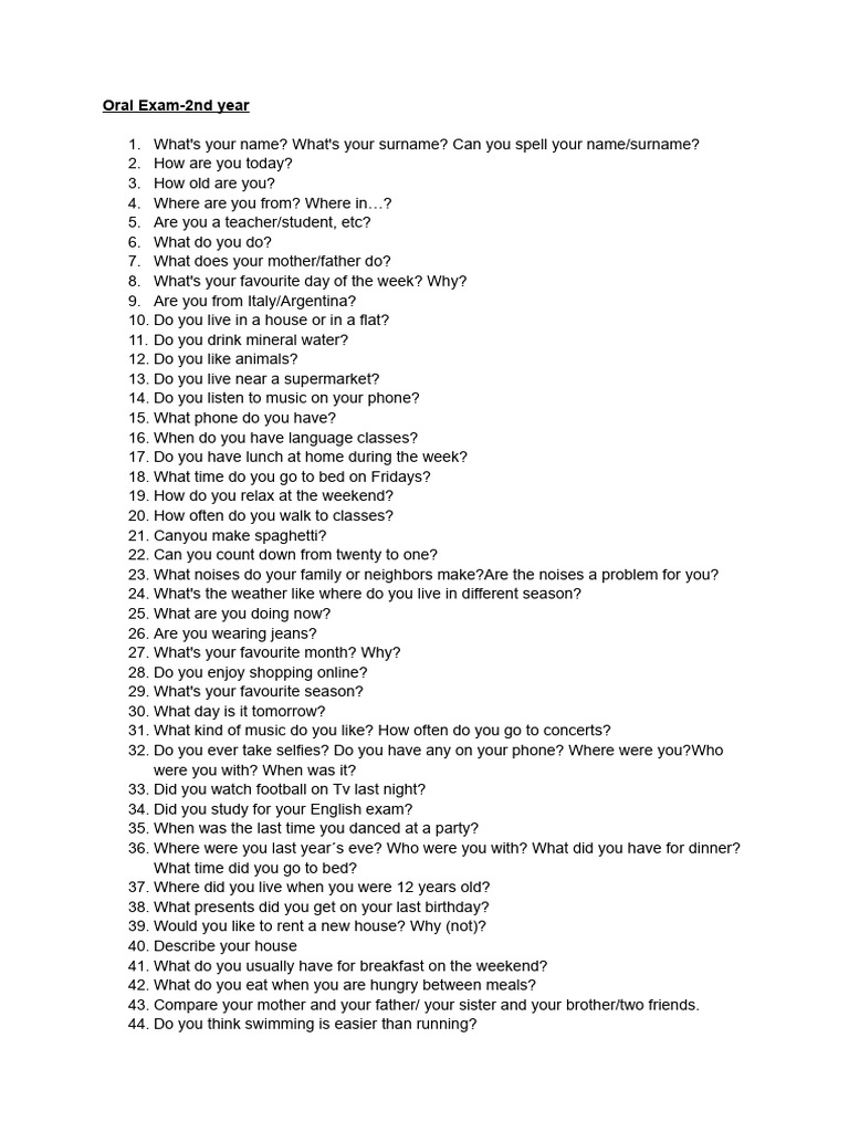 Oral Exam 2nd Year Pdf