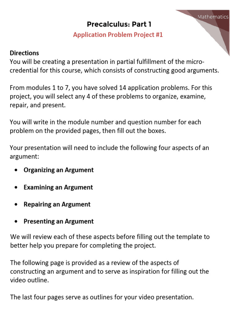 Precalculus Application Project Guide | PDF | Exponential Function ...