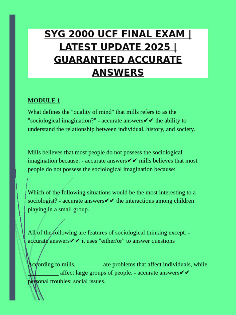 UCF SYG 2000 Final Exam Study Guide | PDF | Poverty | Poverty ...