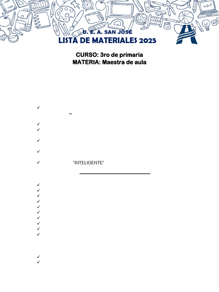 Lista de Materiales 3ro Primaria 2025 | PDF | Tecnicas artisticas