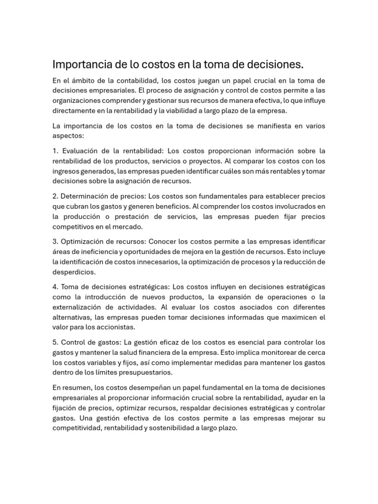 Costos y decisiones empresariales clave | PDF | Business | Toma de ...