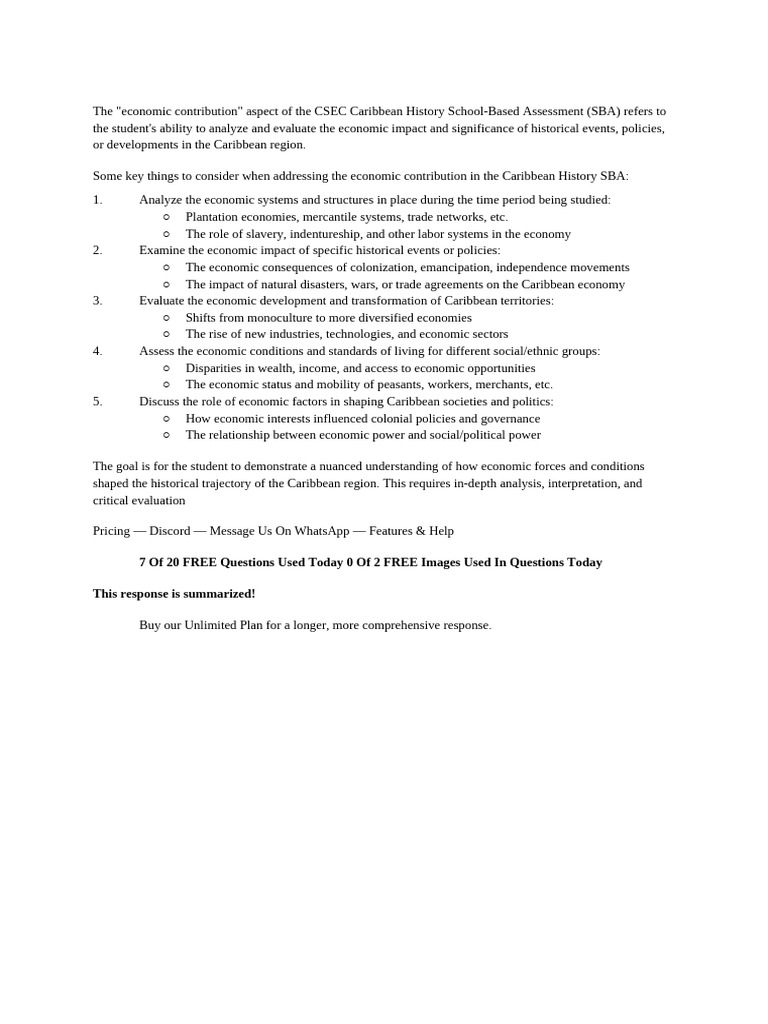The - Economic Contribution - Aspect of The CSEC Caribbean History | PDF