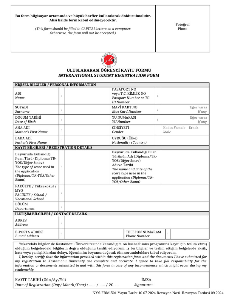 Kys frm 501 yabanci uyruklu ogrenci kayit formu pdf