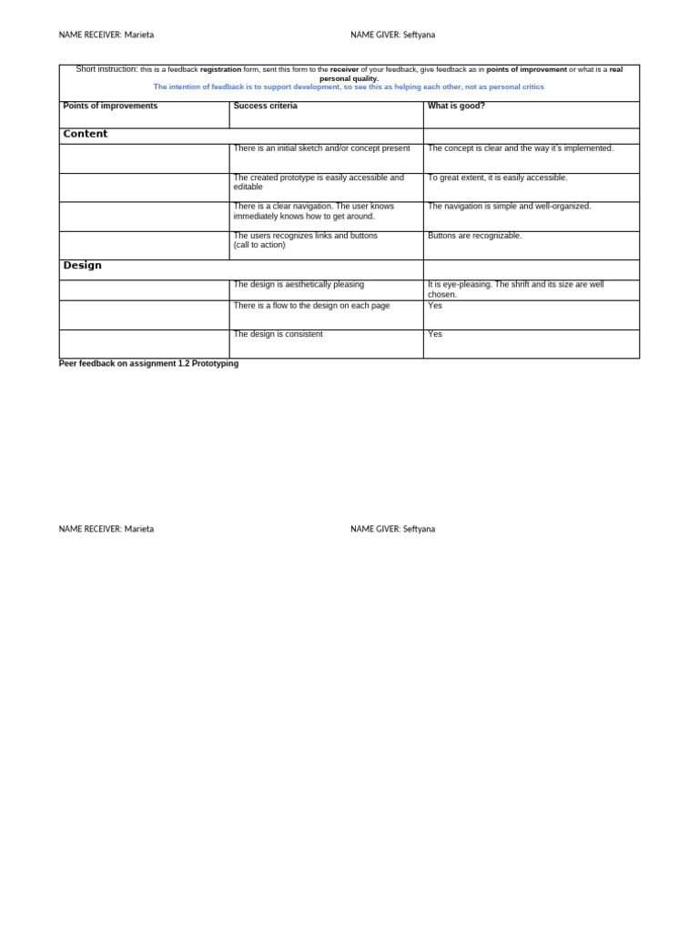 Feedback Form Prototype (2) | PDF