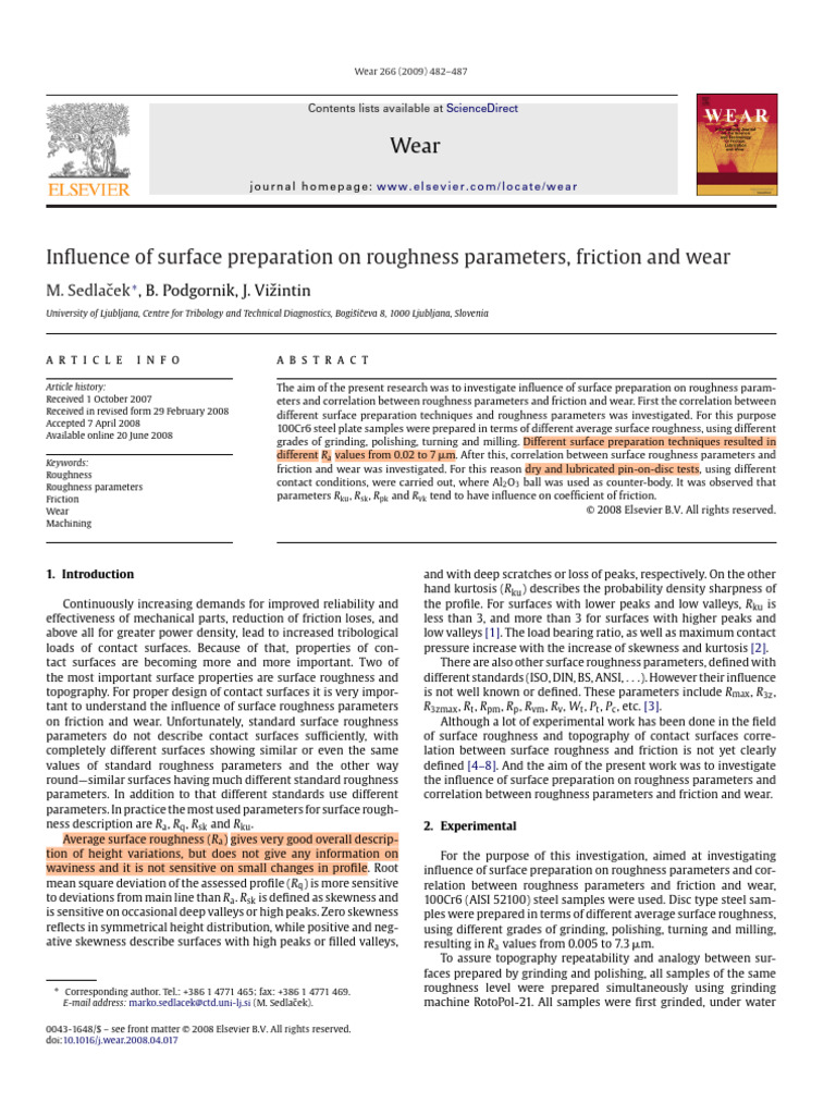 Surface Preparation Effects on Friction | PDF | Surface Roughness ...
