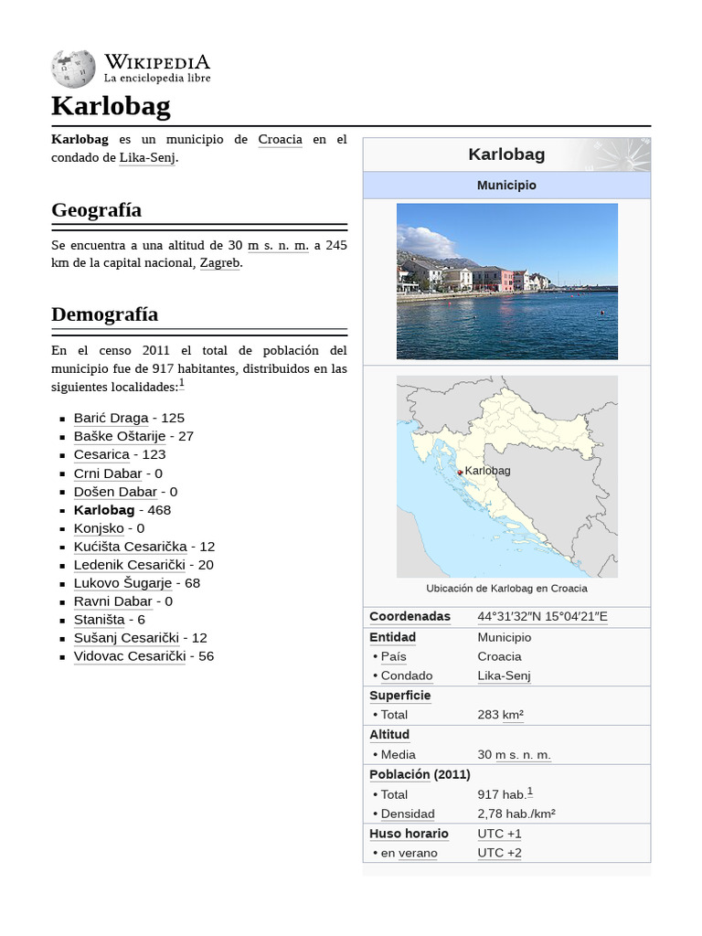 Karlobag: Municipio de Croacia | PDF | Croacia
