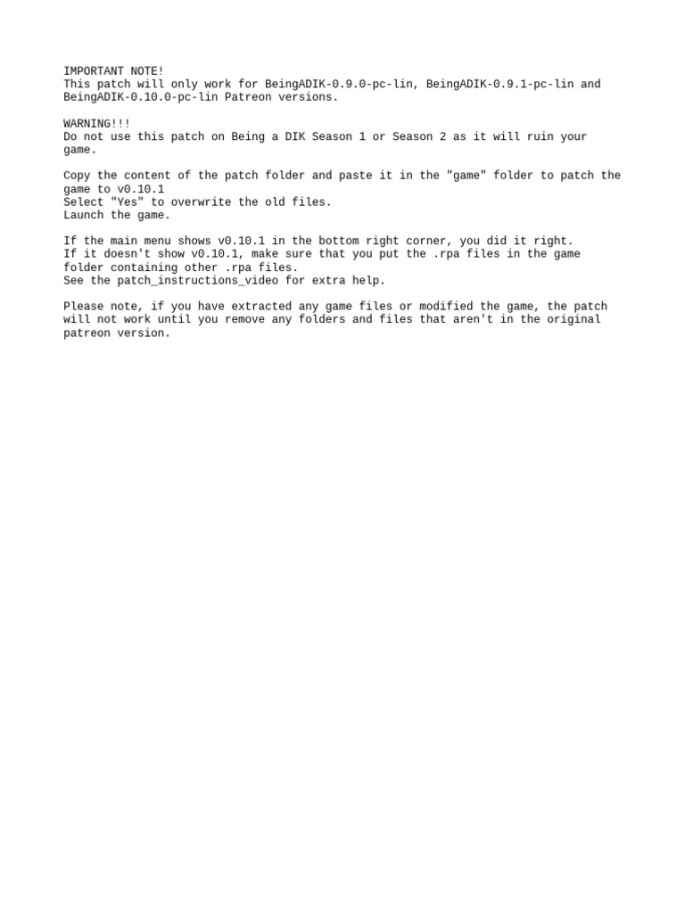 Patch Instructions | PDF