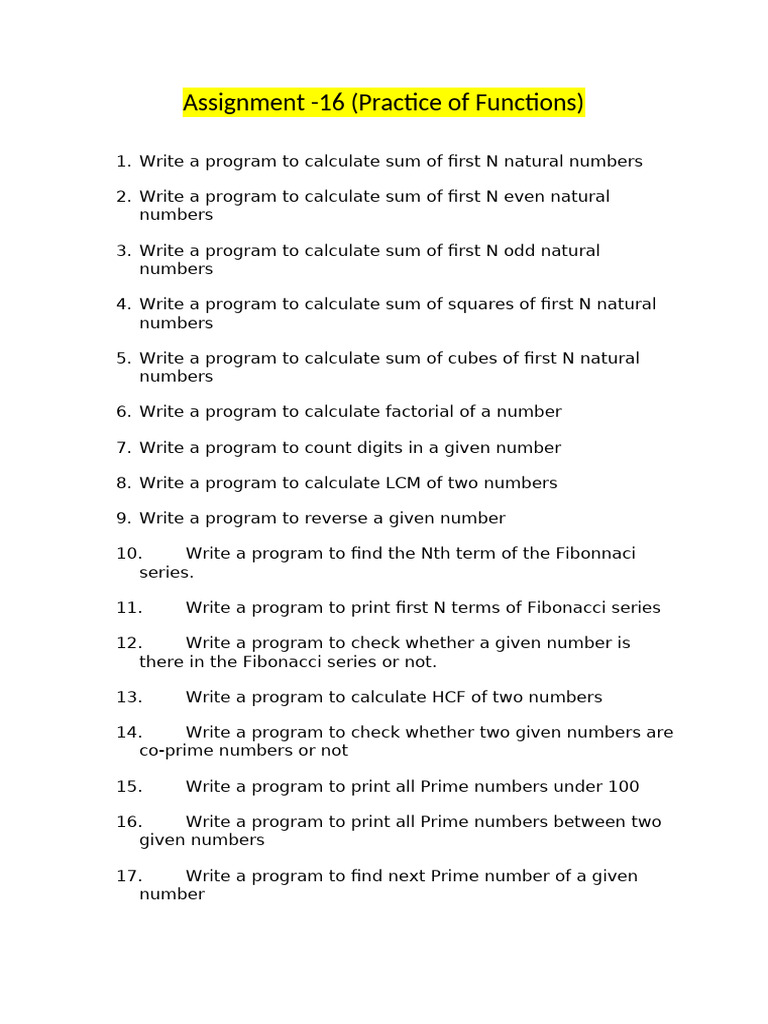 Programming Tasks for Function Practice | PDF