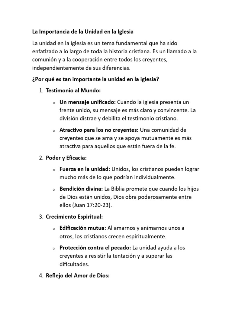 La Unidad en la Iglesia: Su Importancia | PDF | Iglesia cristiana | Amor
