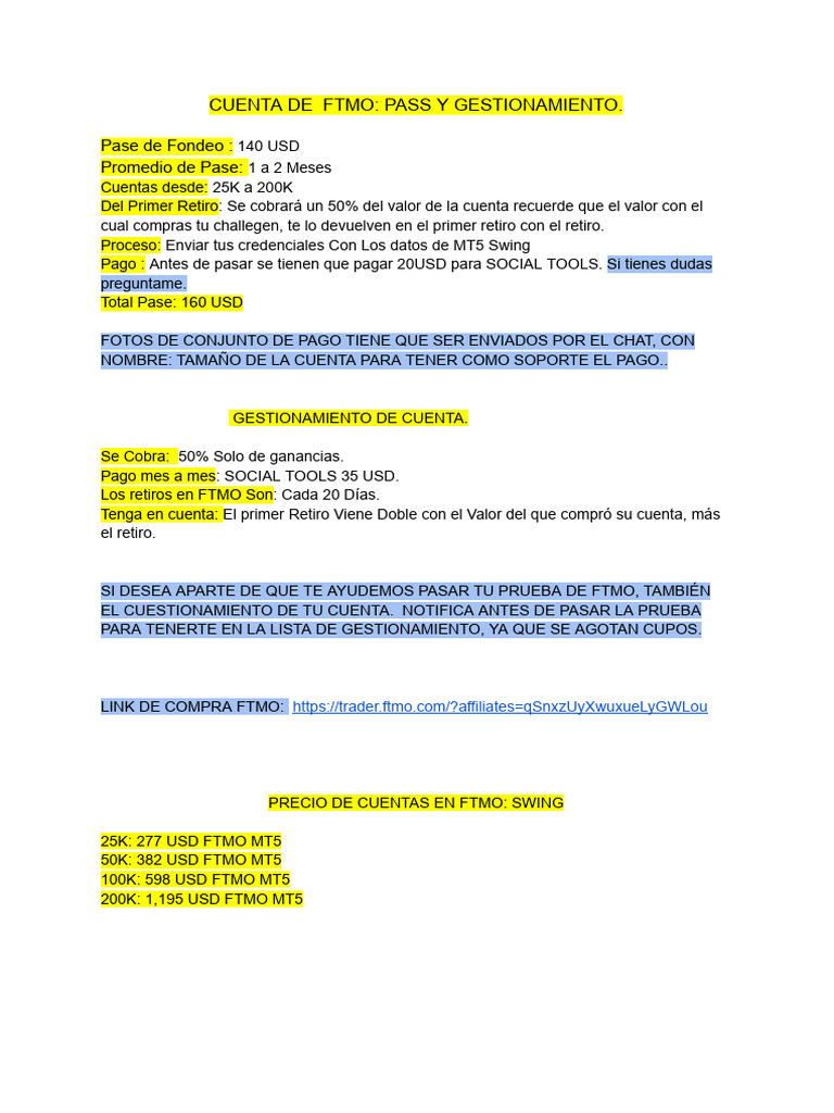 Gestión y Pase de Cuenta FTMO | PDF