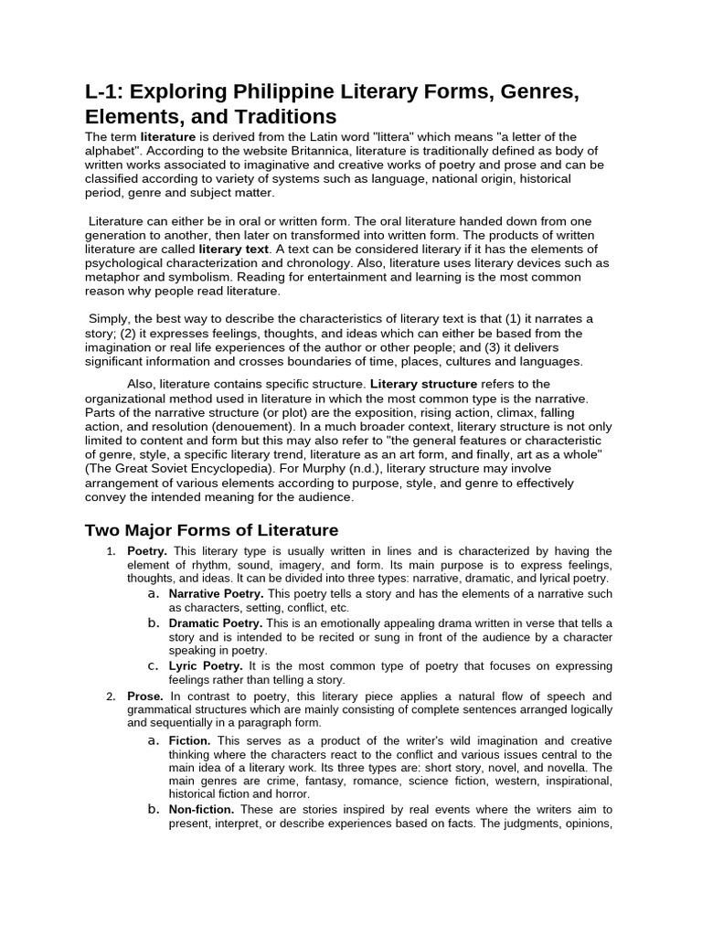 Philippine Literary Forms and Genres | PDF | Poetry | Genre
