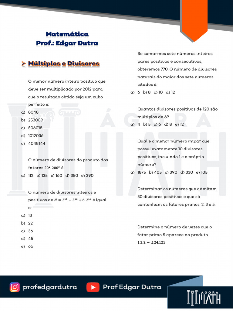 ÁGORA MATH - EDGAR DUTRA - Múltiplos e Divisores | PDF | Número inteiro ...