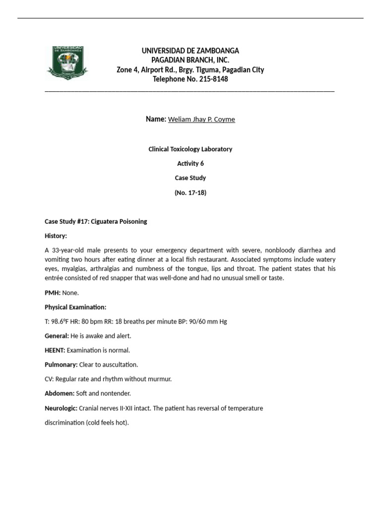 Clin tox Activity 6 Docx PDF Diseases And Disorders Medical