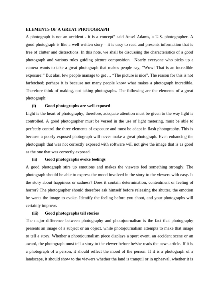 Elements of Great Photography Explained | PDF | Composition (Visual ...