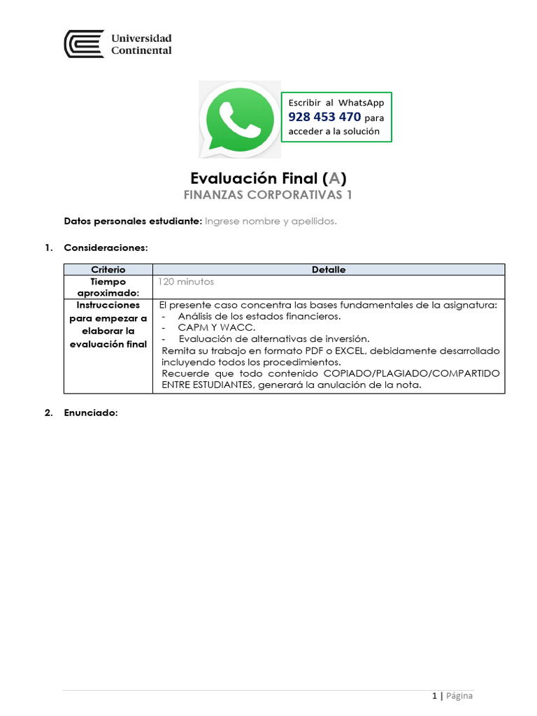 Evaluación Final en Finanzas Corporativas | PDF | Inversiones | Economias