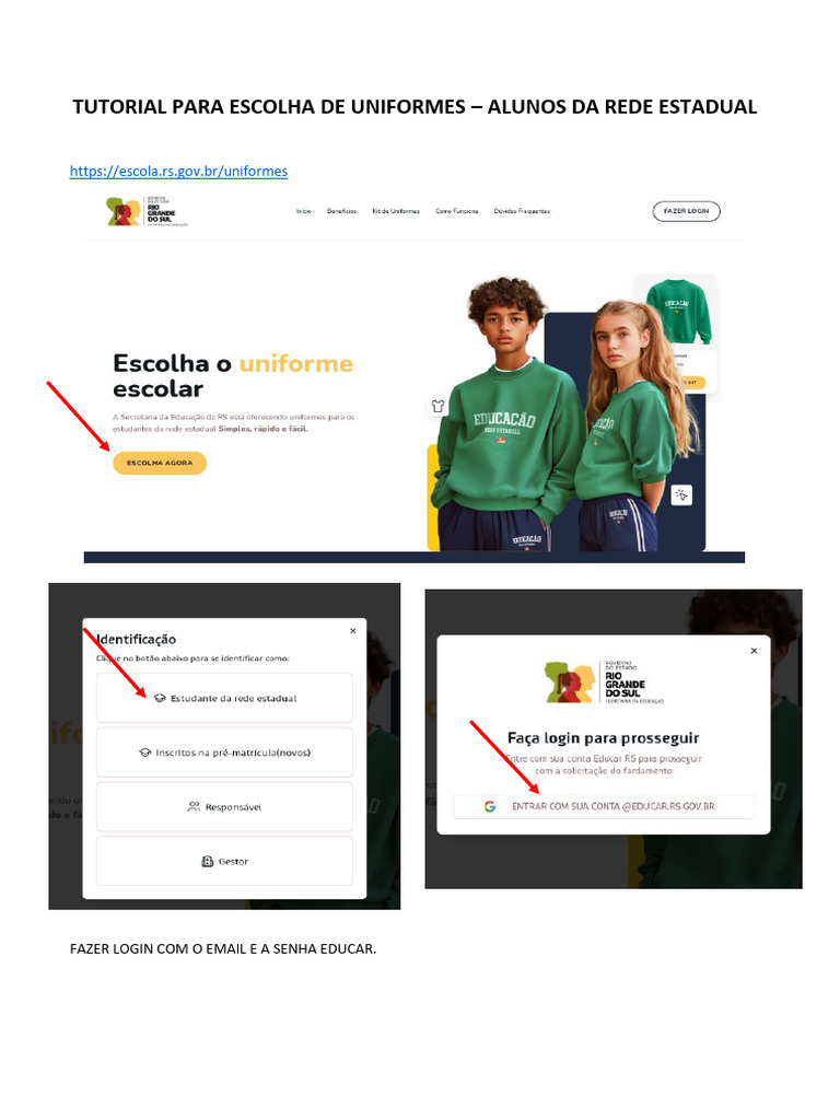 TUTORIAL PARA ESCOLHA DE UNIFORMES Alunos Da Rede | PDF