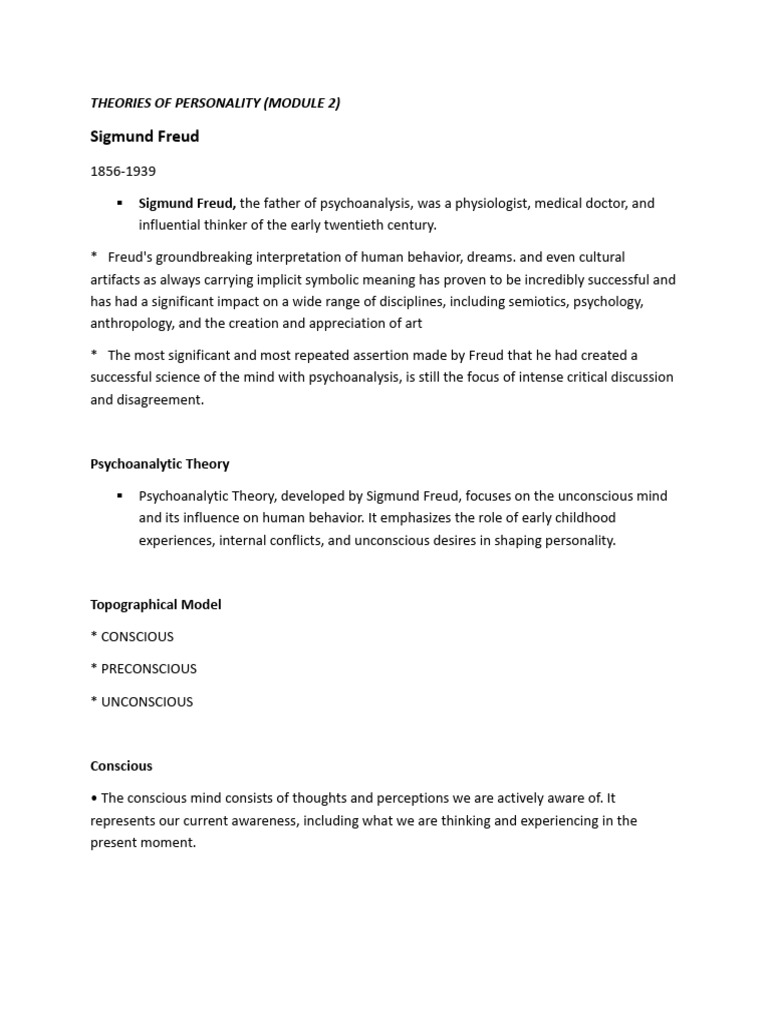 Freud's Psychoanalytic Personality Theory | PDF | Unconscious Mind ...
